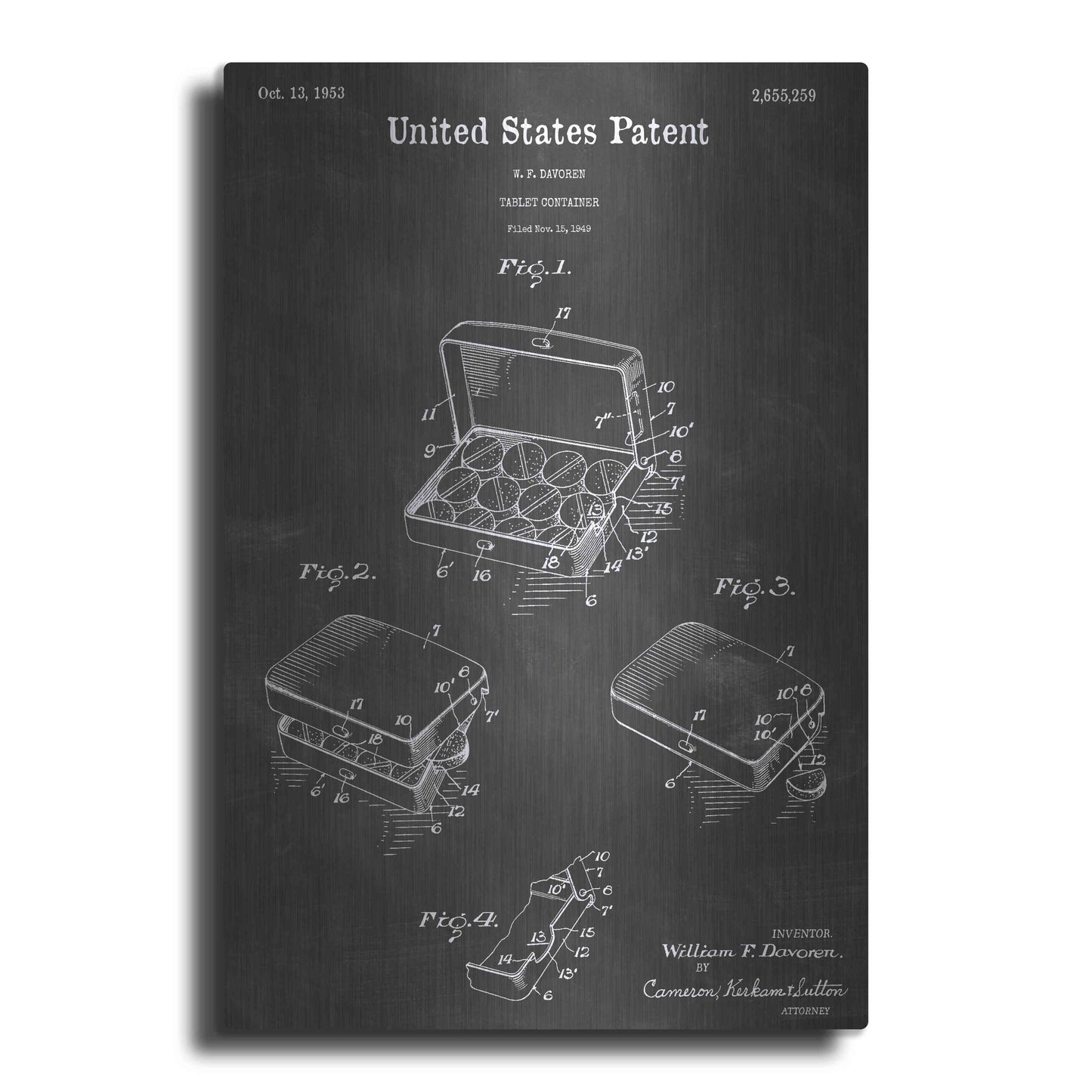 Luxe Metal Art 'Tablet Container Vintage Patent Blueprint' by Epic Portfolio, Metal Wall Art