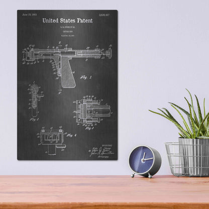 Luxe Metal Art 'Tattoo Gun Vintage Patent Blueprint' by Epic Portfolio, Metal Wall Art,12x16