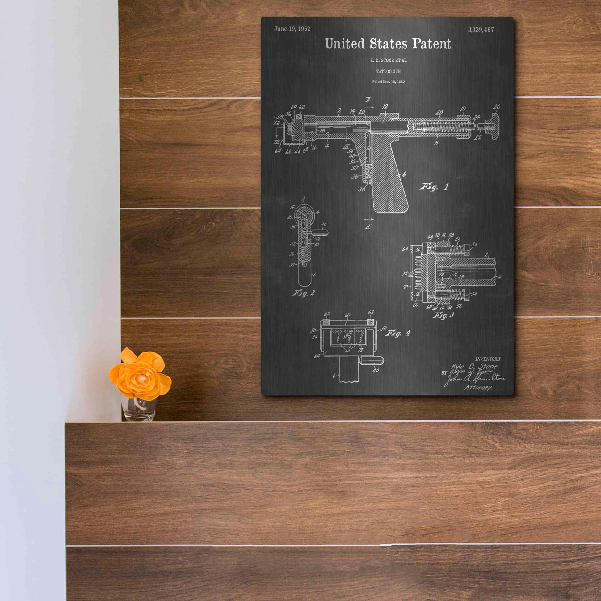 Luxe Metal Art 'Tattoo Gun Vintage Patent Blueprint' by Epic Portfolio, Metal Wall Art,12x16