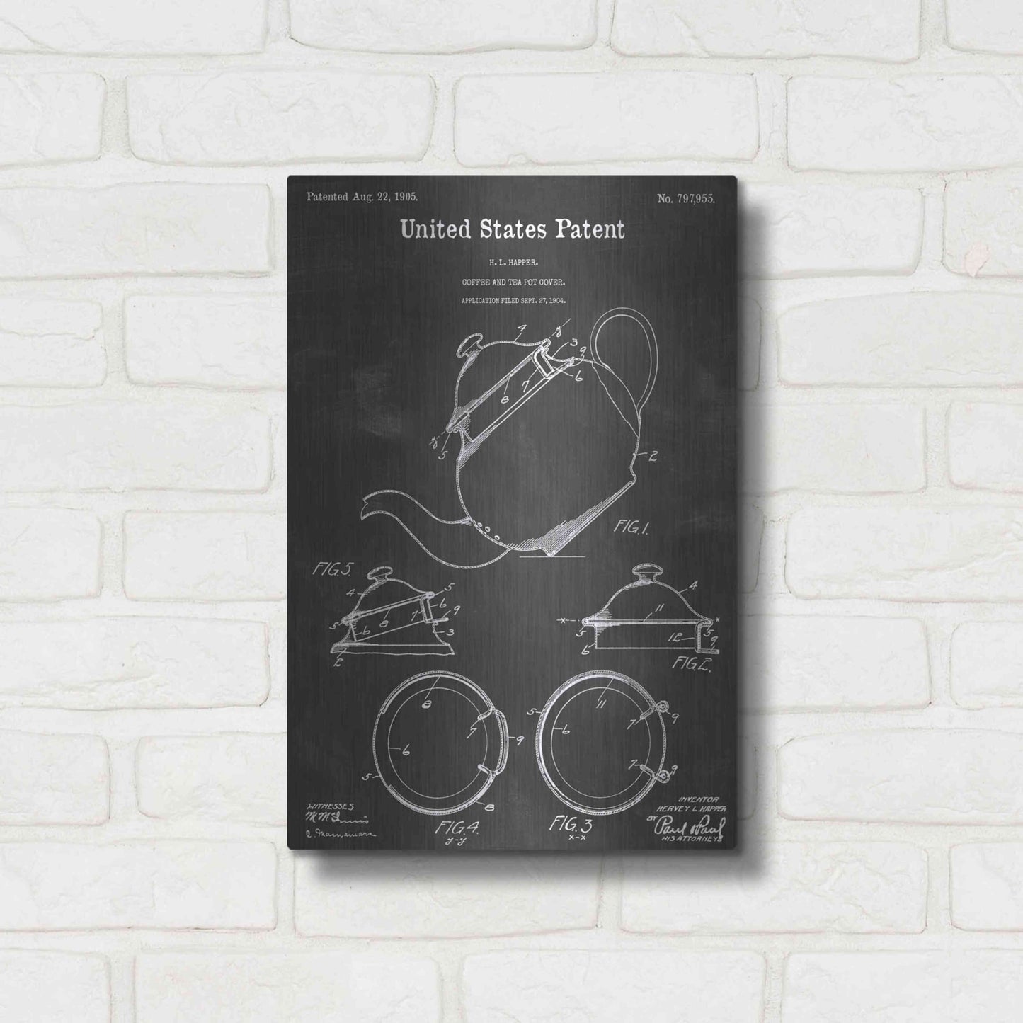 Luxe Metal Art 'Tea Pot Vintage Patent Blueprint' by Epic Portfolio, Metal Wall Art,12x16