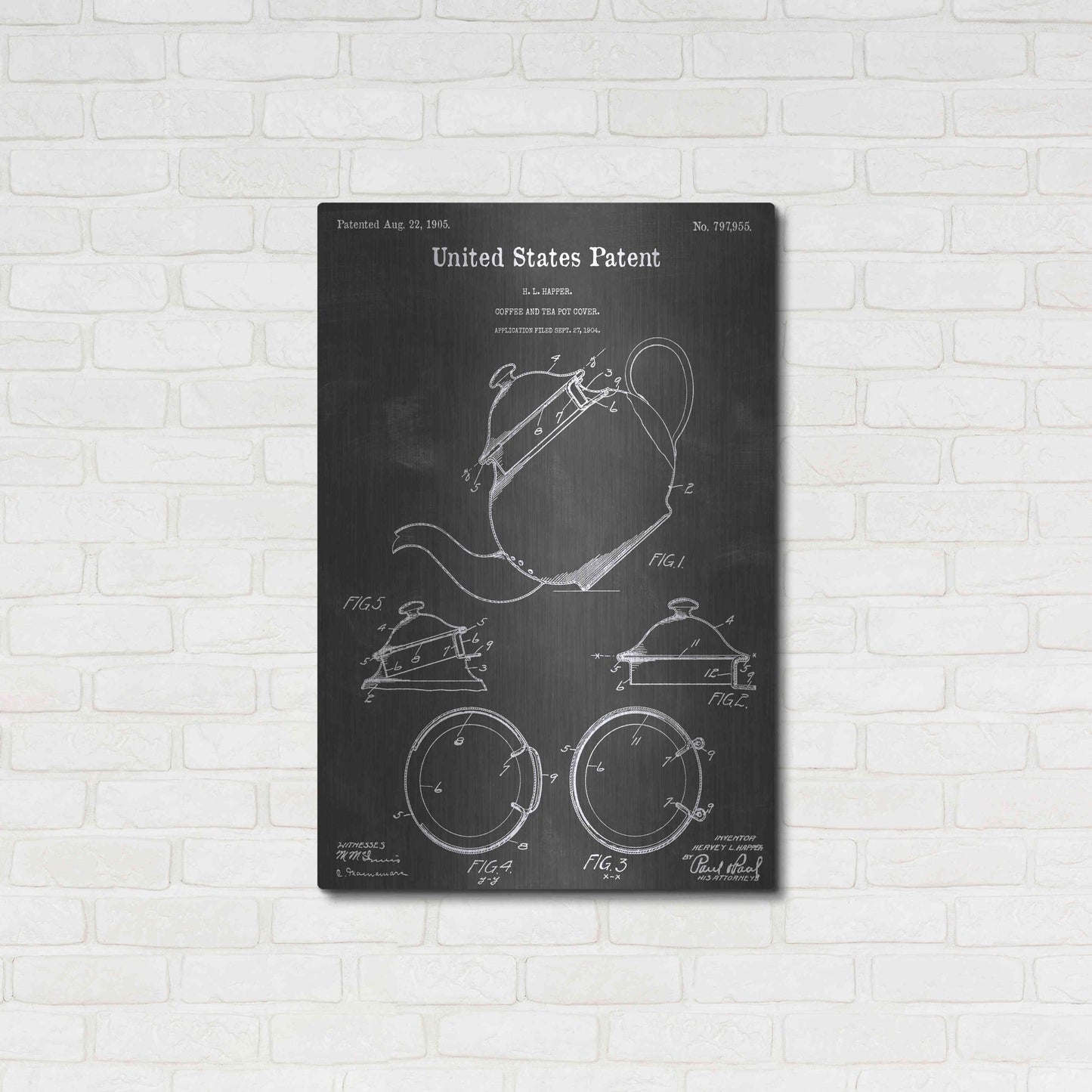 Luxe Metal Art 'Tea Pot Vintage Patent Blueprint' by Epic Portfolio, Metal Wall Art,24x36