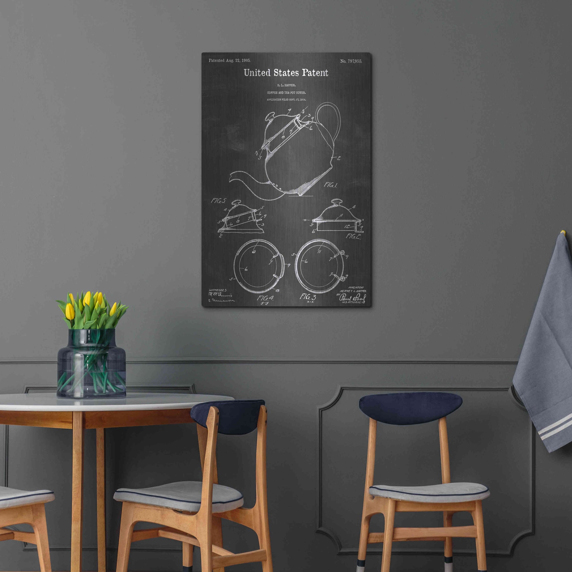 Luxe Metal Art 'Tea Pot Vintage Patent Blueprint' by Epic Portfolio, Metal Wall Art,24x36