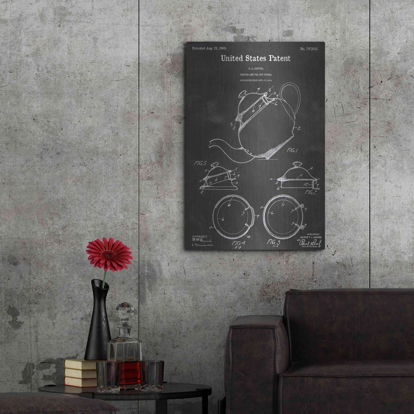 Luxe Metal Art 'Tea Pot Vintage Patent Blueprint' by Epic Portfolio, Metal Wall Art,24x36