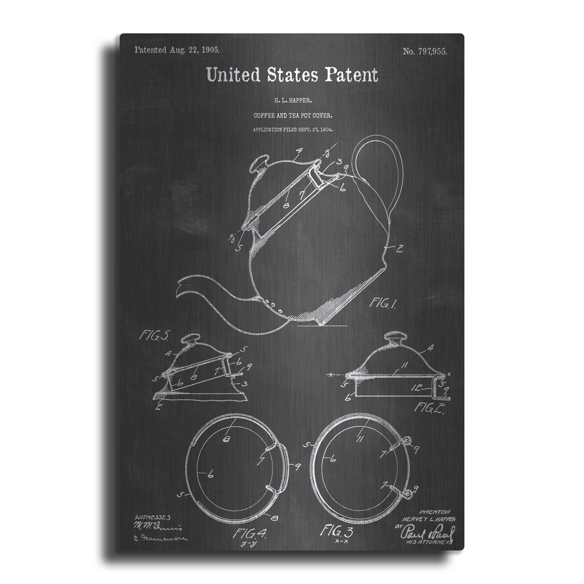 Luxe Metal Art 'Tea Pot Vintage Patent Blueprint' by Epic Portfolio, Metal Wall Art