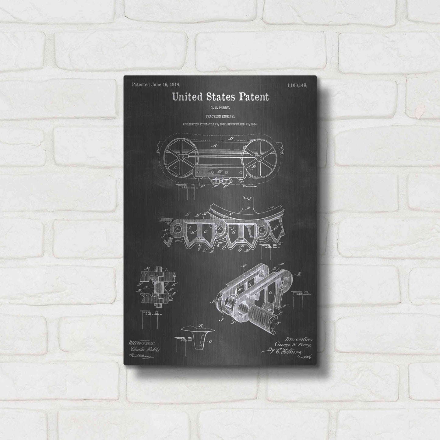 Luxe Metal Art 'Traction Engine Vintage Patent Blueprint' by Epic Portfolio, Metal Wall Art,12x16