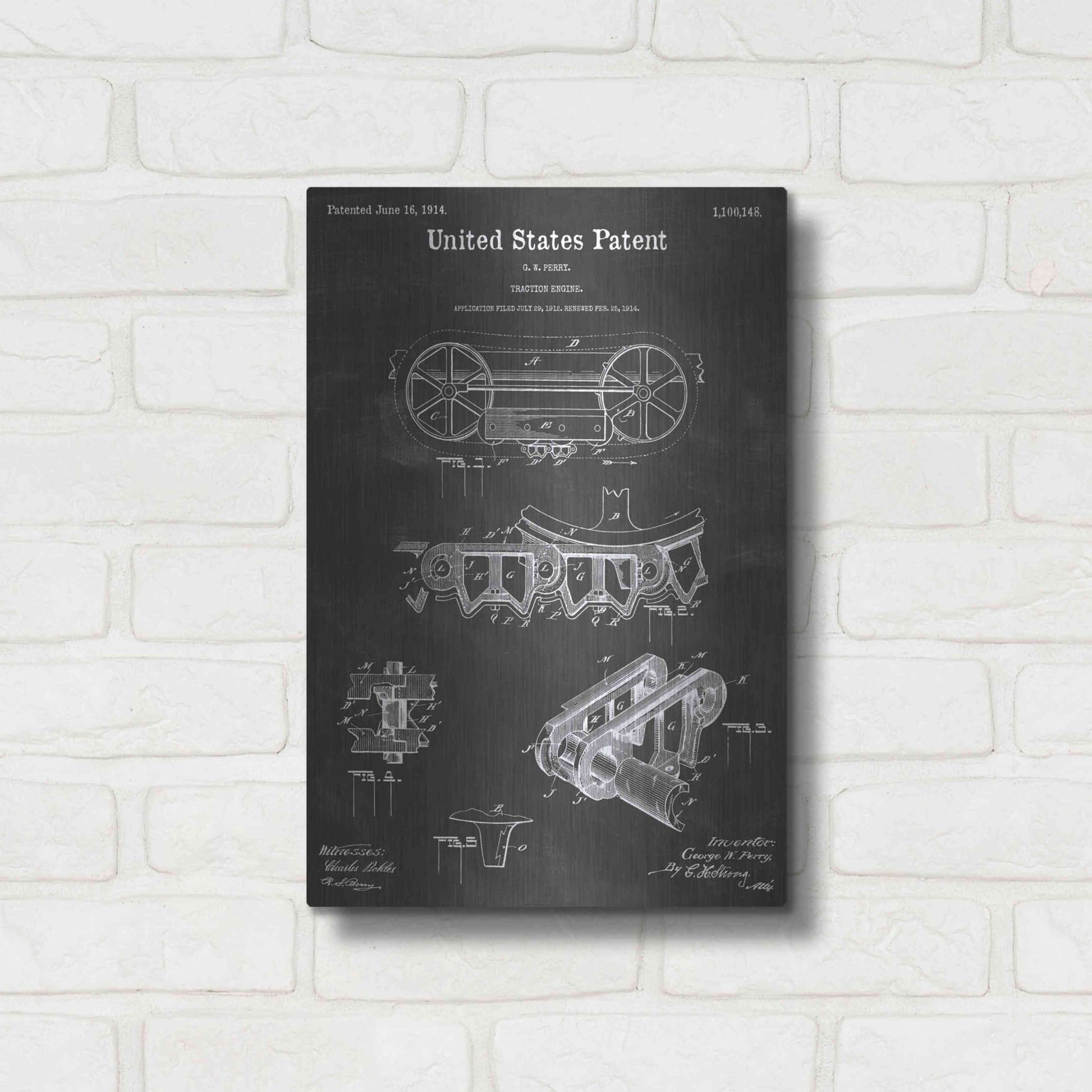 Luxe Metal Art 'Traction Engine Vintage Patent Blueprint' by Epic Portfolio, Metal Wall Art,12x16