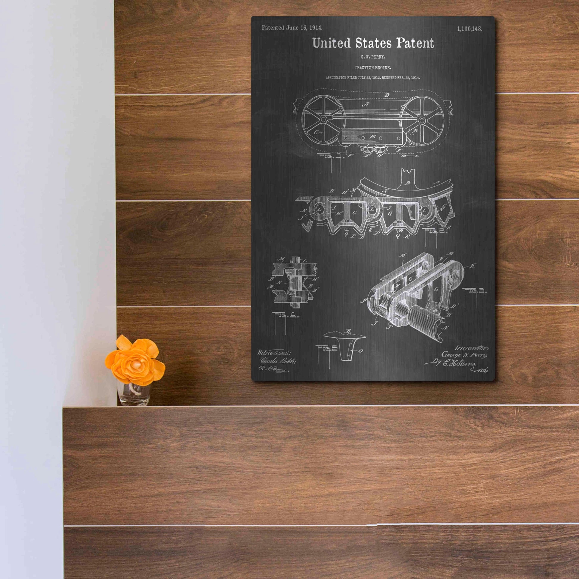 Luxe Metal Art 'Traction Engine Vintage Patent Blueprint' by Epic Portfolio, Metal Wall Art,12x16