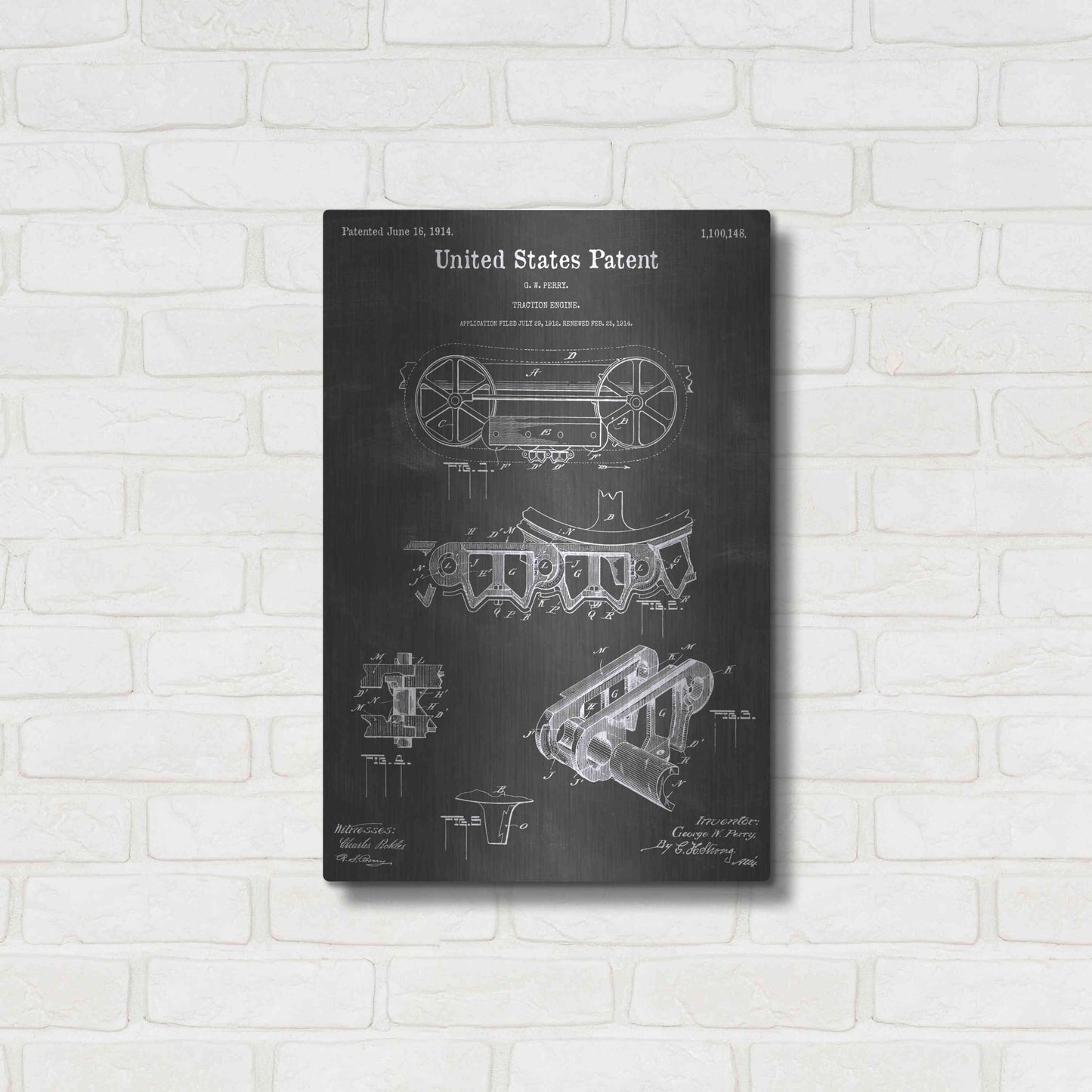 Luxe Metal Art 'Traction Engine Vintage Patent Blueprint' by Epic Portfolio, Metal Wall Art,16x24