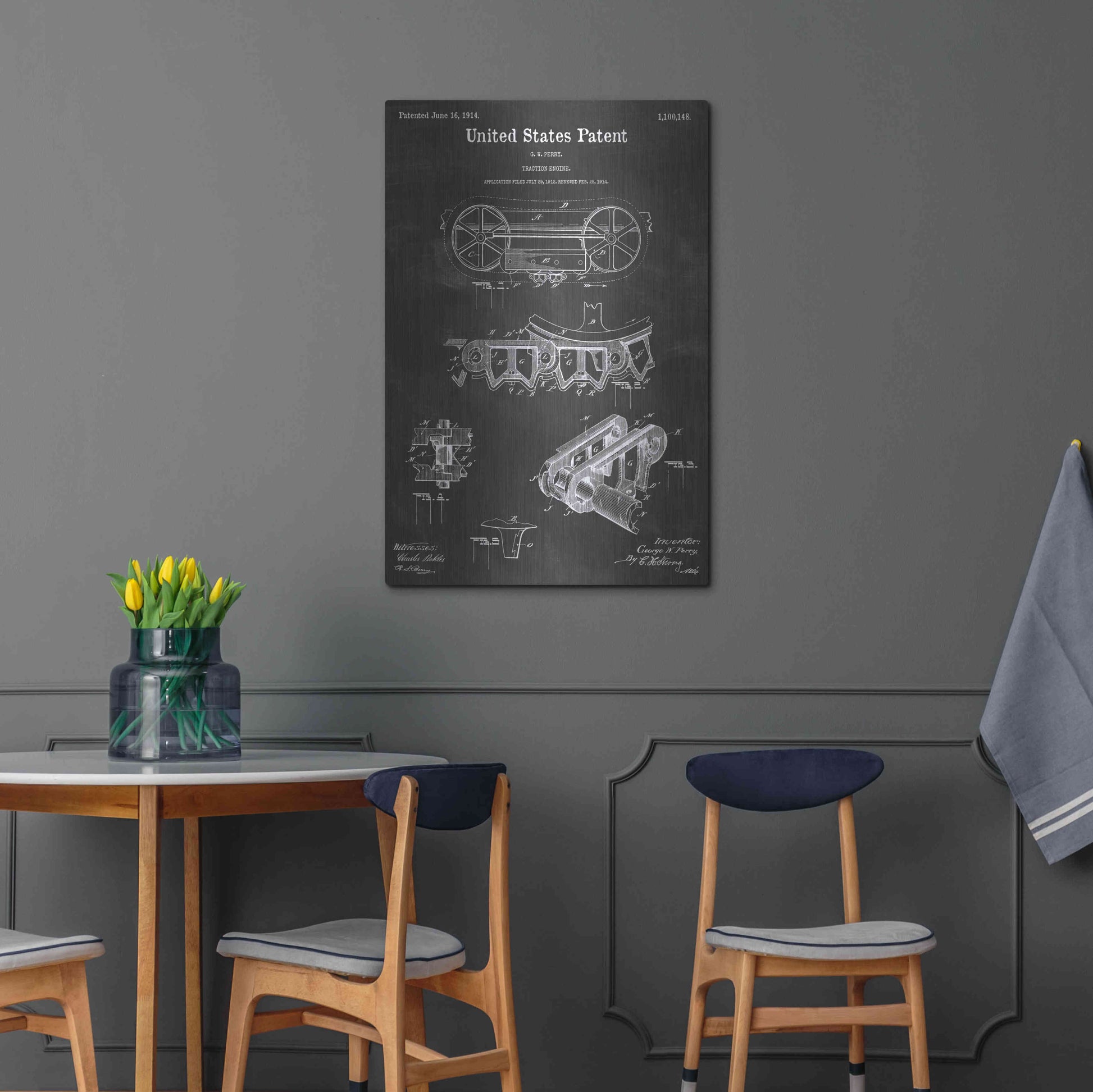 Luxe Metal Art 'Traction Engine Vintage Patent Blueprint' by Epic Portfolio, Metal Wall Art,24x36