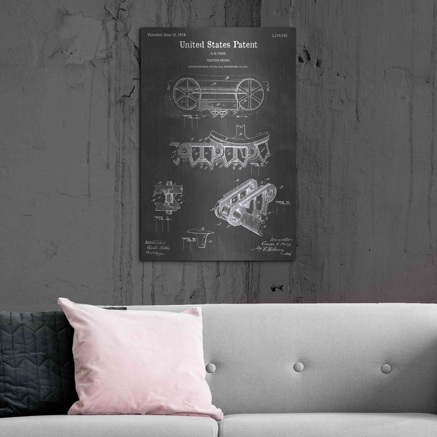 Luxe Metal Art 'Traction Engine Vintage Patent Blueprint' by Epic Portfolio, Metal Wall Art,24x36