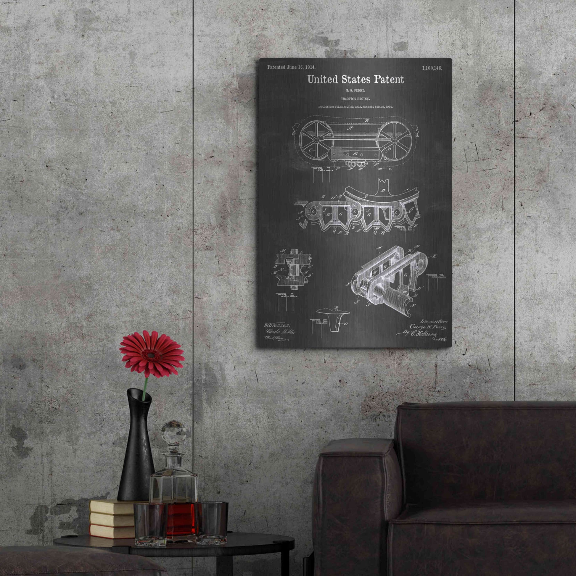 Luxe Metal Art 'Traction Engine Vintage Patent Blueprint' by Epic Portfolio, Metal Wall Art,24x36