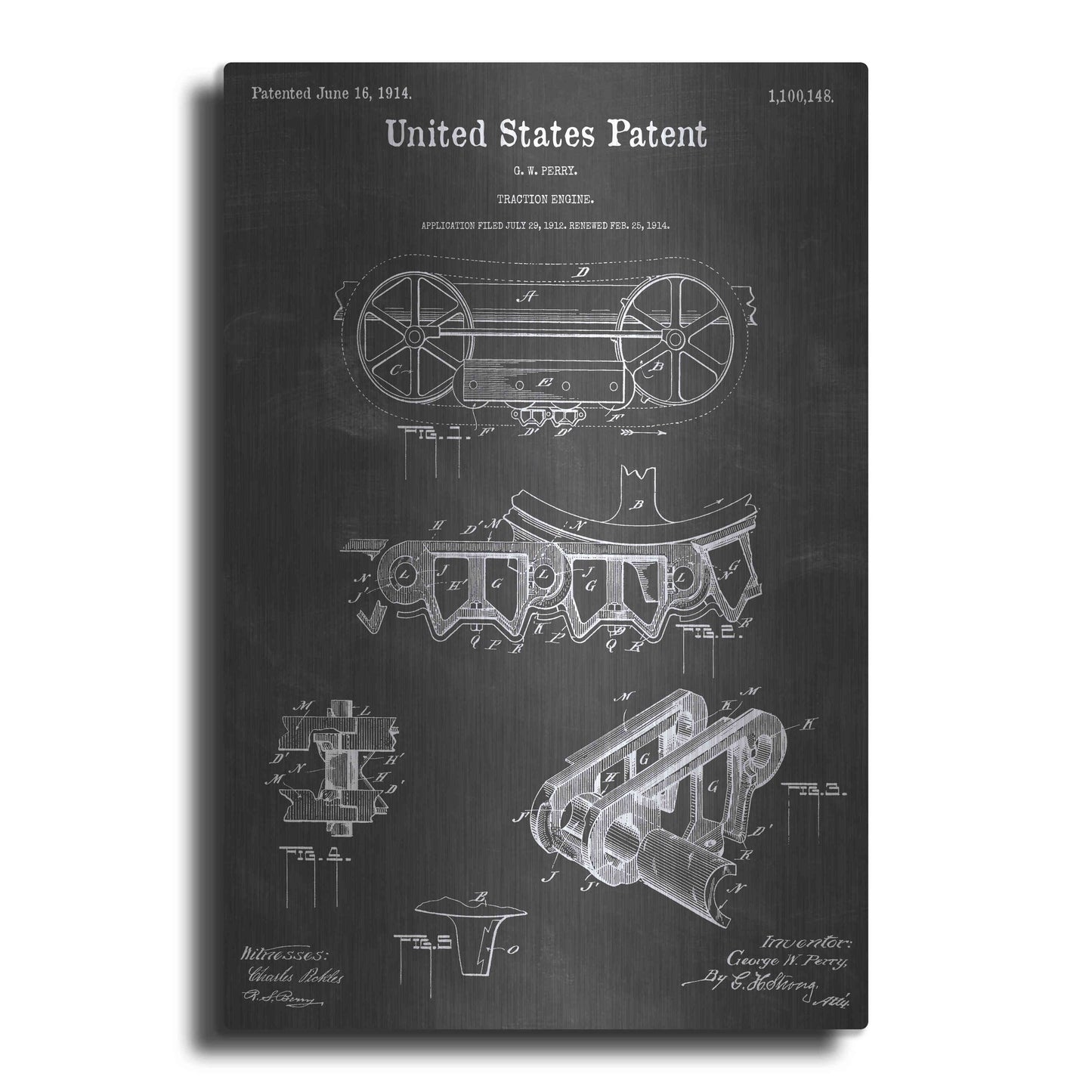 Luxe Metal Art 'Traction Engine Vintage Patent Blueprint' by Epic Portfolio, Metal Wall Art