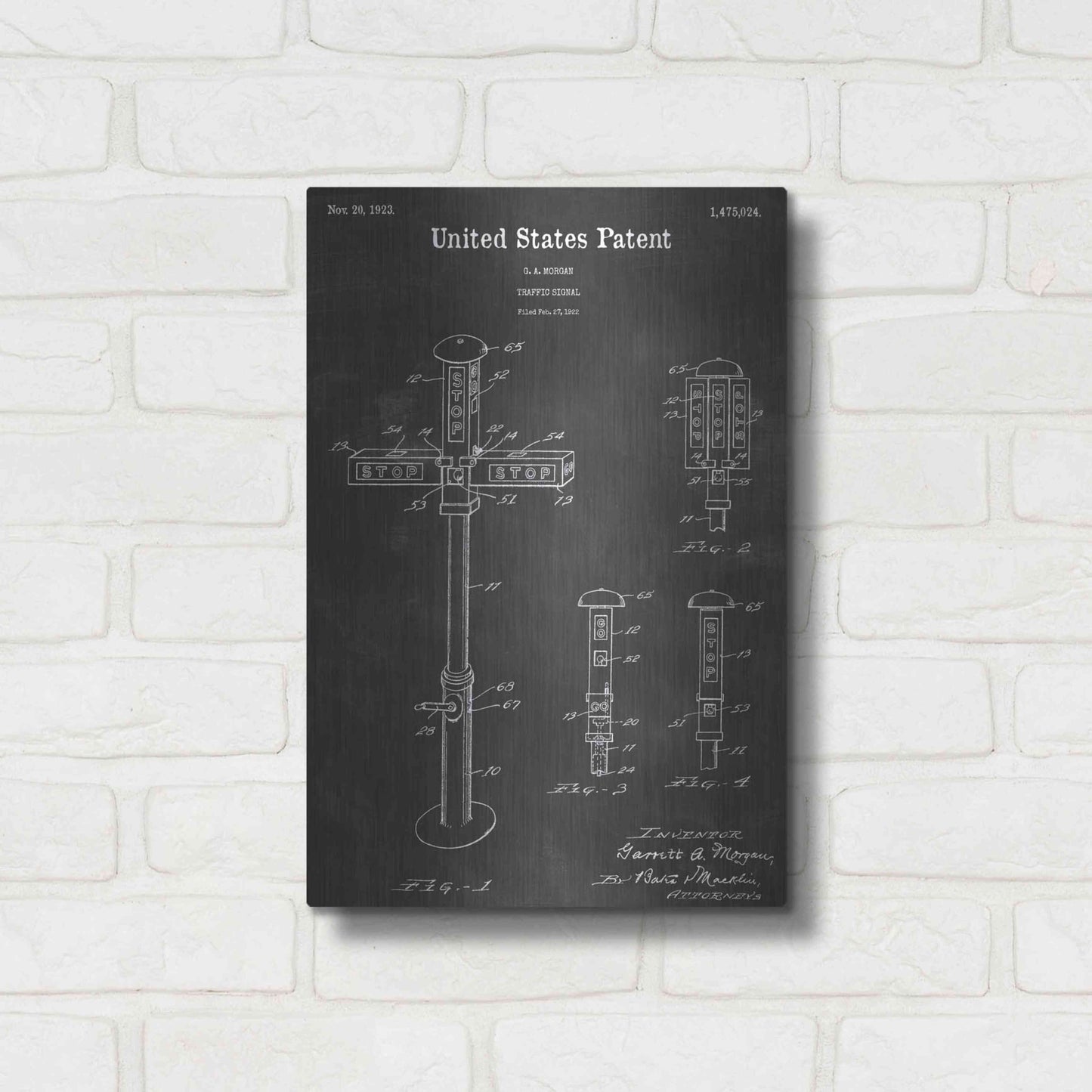 Luxe Metal Art 'Traffic Vintage Patent Blueprint' by Epic Portfolio, Metal Wall Art,12x16