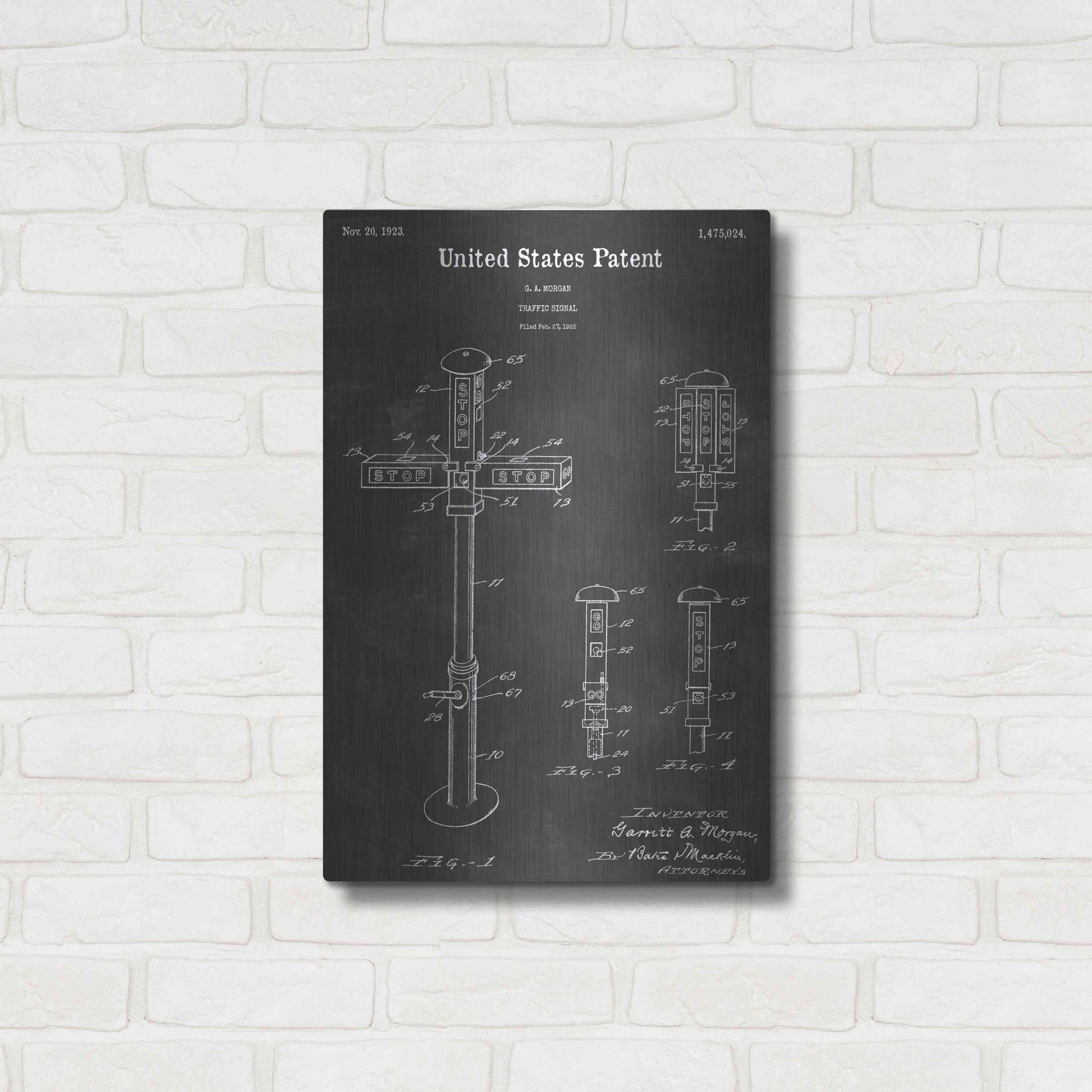 Luxe Metal Art 'Traffic Vintage Patent Blueprint' by Epic Portfolio, Metal Wall Art,16x24