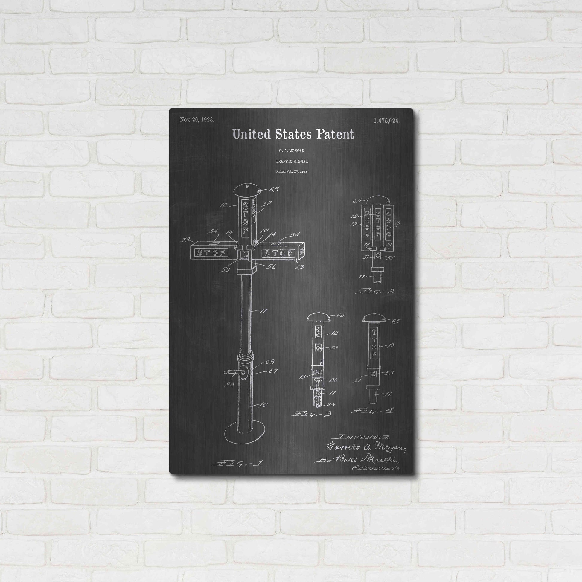 Luxe Metal Art 'Traffic Vintage Patent Blueprint' by Epic Portfolio, Metal Wall Art,24x36