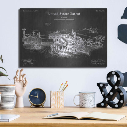 Luxe Metal Art 'Traveling Thrasher Vintage Patent Blueprint' by Epic Portfolio, Metal Wall Art,16x12