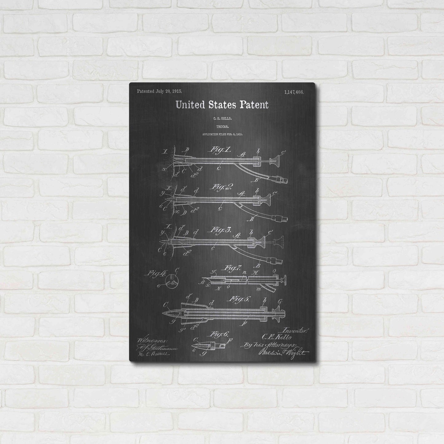 Luxe Metal Art 'Trocar Vintage Patent Blueprint' by Epic Portfolio, Metal Wall Art,24x36