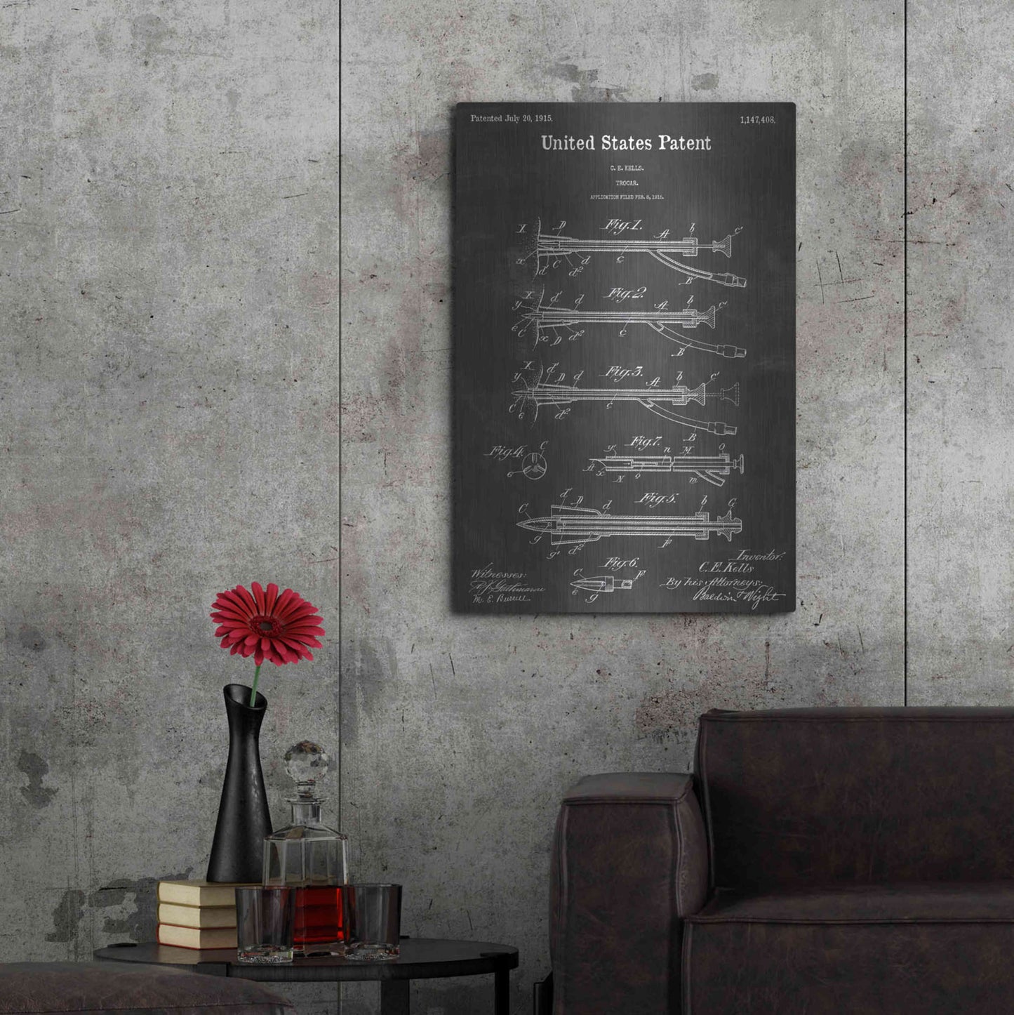 Luxe Metal Art 'Trocar Vintage Patent Blueprint' by Epic Portfolio, Metal Wall Art,24x36