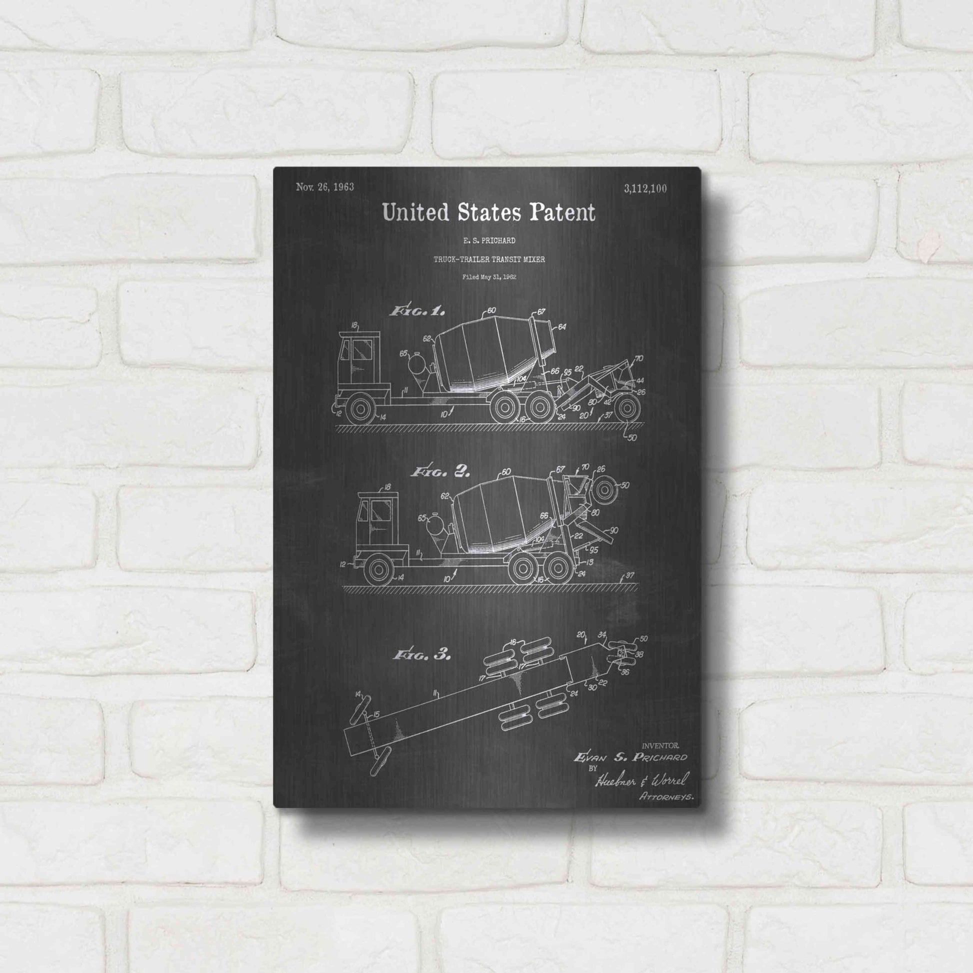 Luxe Metal Art 'Truck-trailer Transit Mixer Vintage Patent Blueprint' by Epic Portfolio, Metal Wall Art,12x16