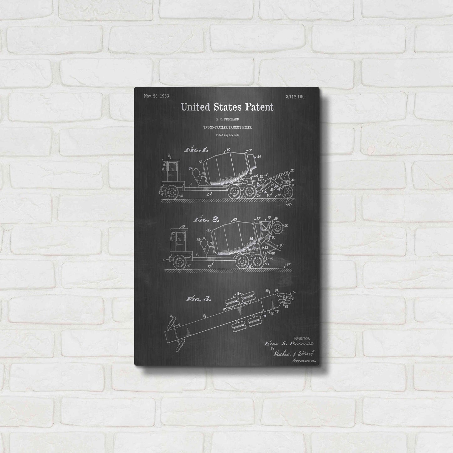 Luxe Metal Art 'Truck-trailer Transit Mixer Vintage Patent Blueprint' by Epic Portfolio, Metal Wall Art,16x24