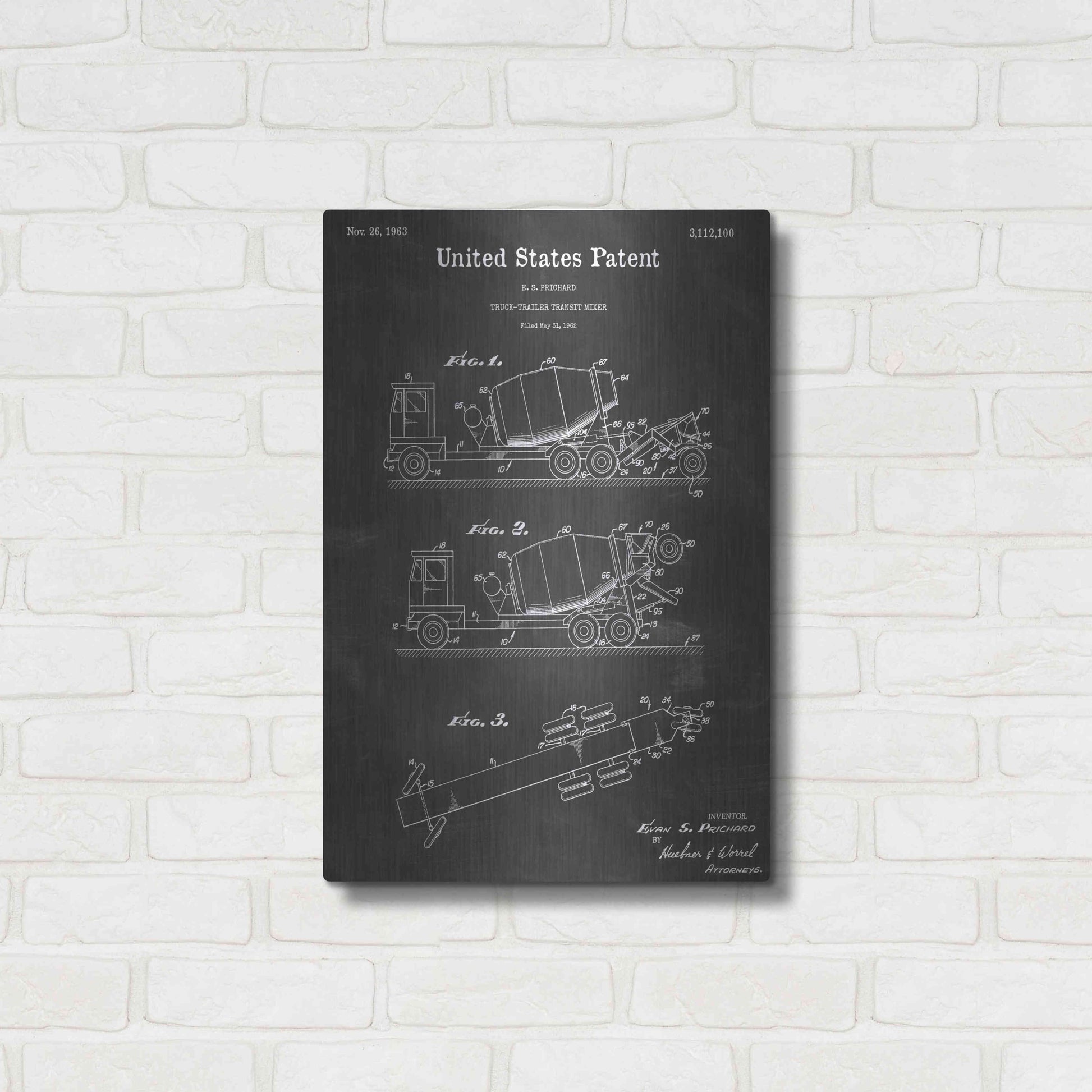 Luxe Metal Art 'Truck-trailer Transit Mixer Vintage Patent Blueprint' by Epic Portfolio, Metal Wall Art,16x24