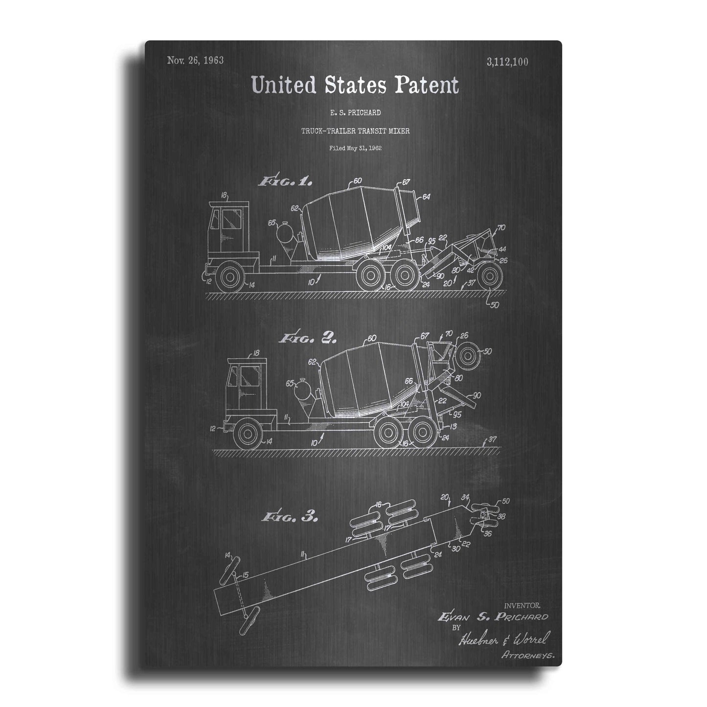 Luxe Metal Art 'Truck-trailer Transit Mixer Vintage Patent Blueprint' by Epic Portfolio, Metal Wall Art