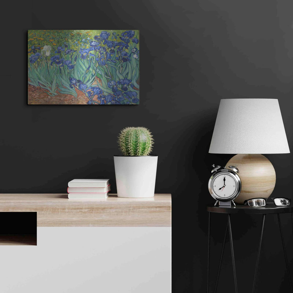 'Irises' by Vincent Van Gogh – Metal Wall Art, 24x16 room view
