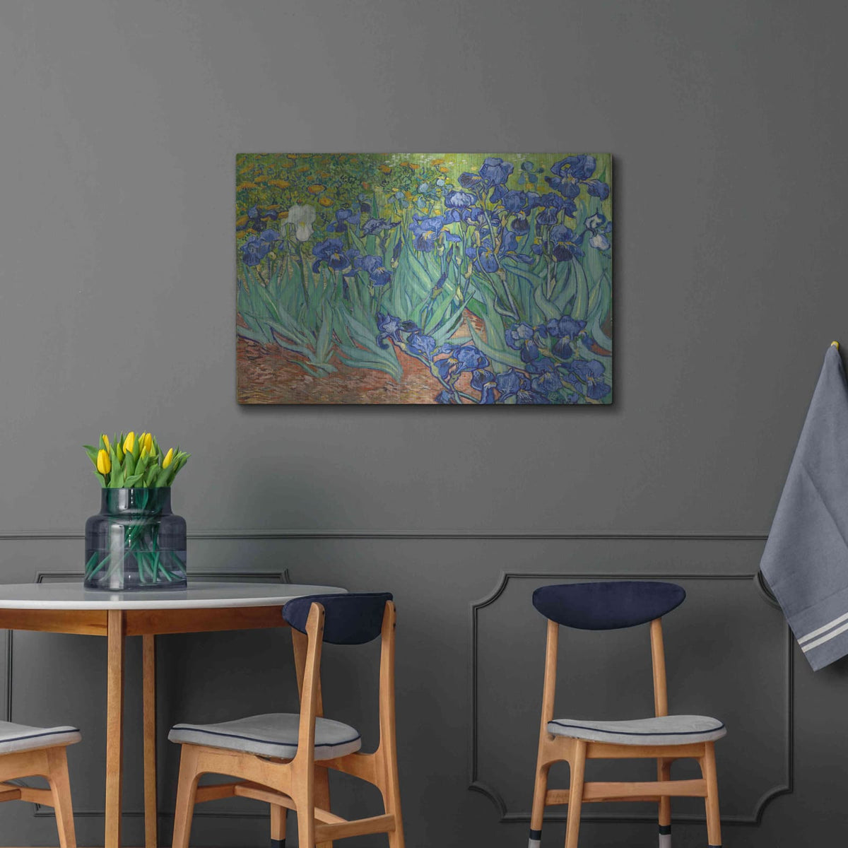 'Irises' by Vincent Van Gogh – Metal Wall Art, 36x24 room view