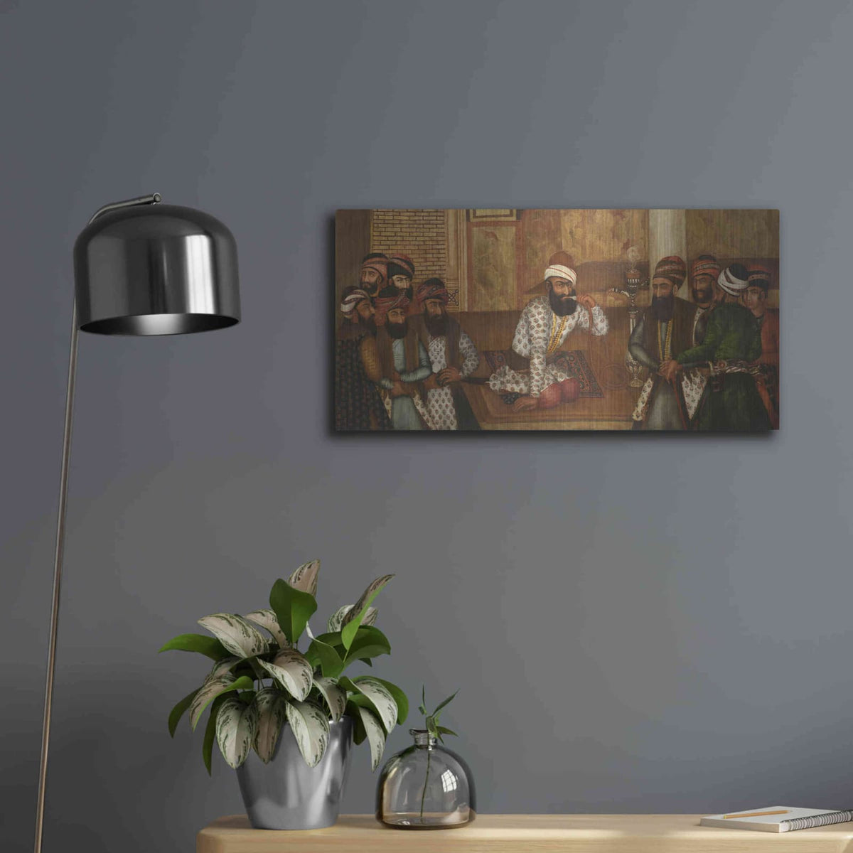 'The Royal Court of Karim Khan' by Mohammad Sadiq – Metal Wall Art, 24x12 room view