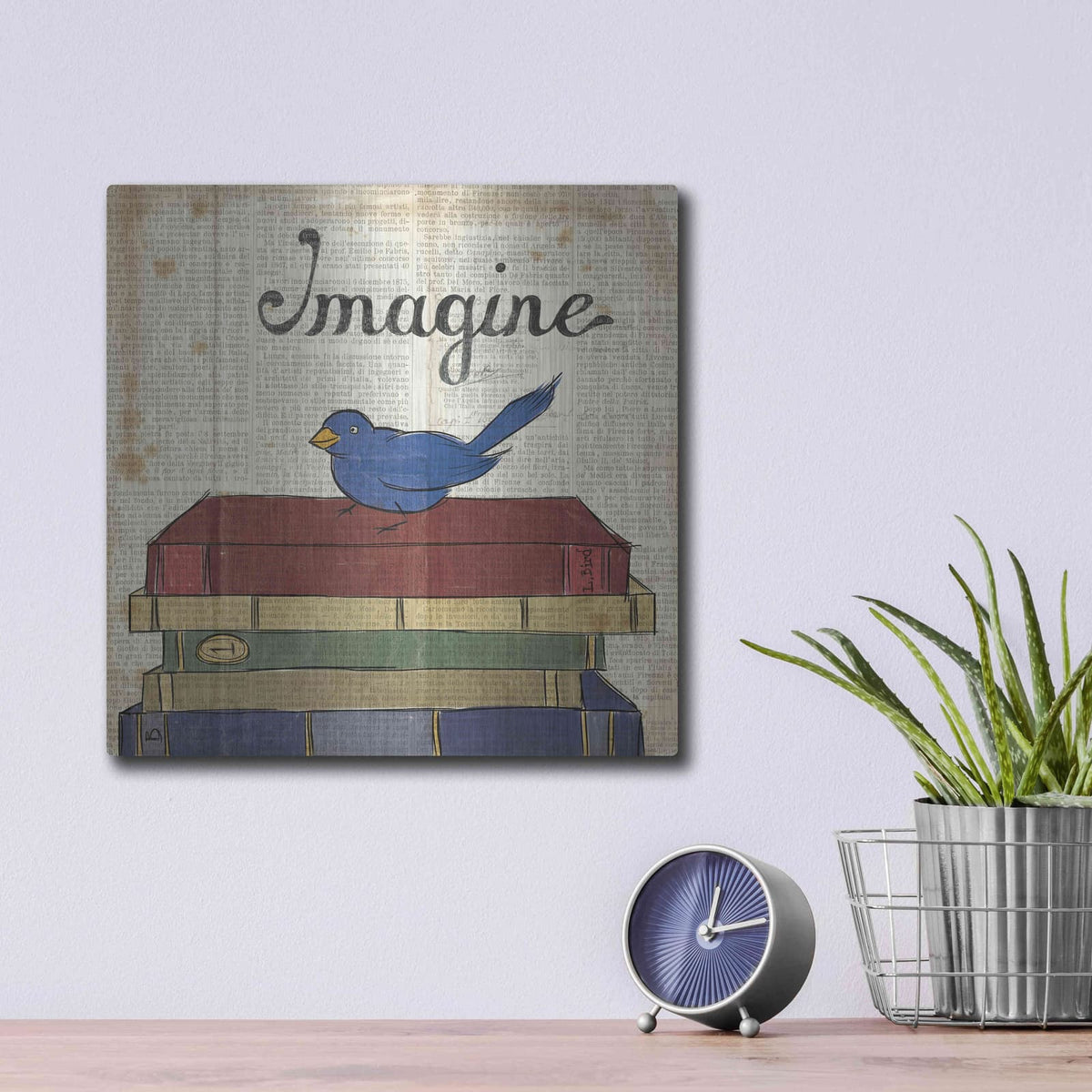 'Bird Inspiration Imagine' by Elyse DeNeige – Metal Wall Art, 12x12 room view