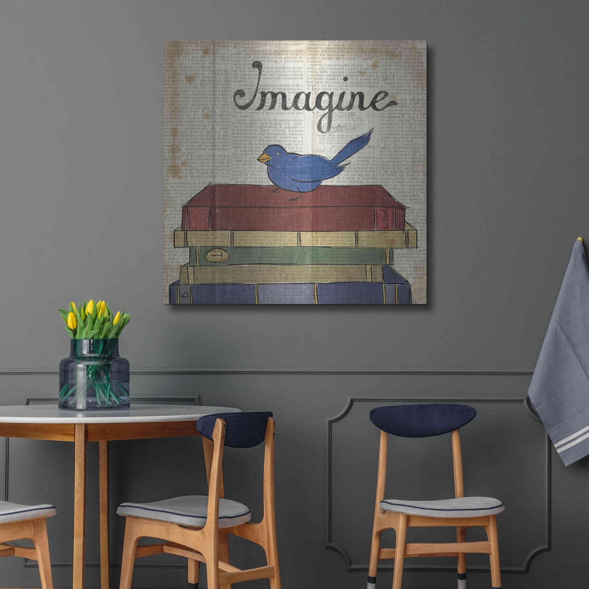 'Bird Inspiration Imagine' by Elyse DeNeige – Metal Wall Art, 36x36 room view