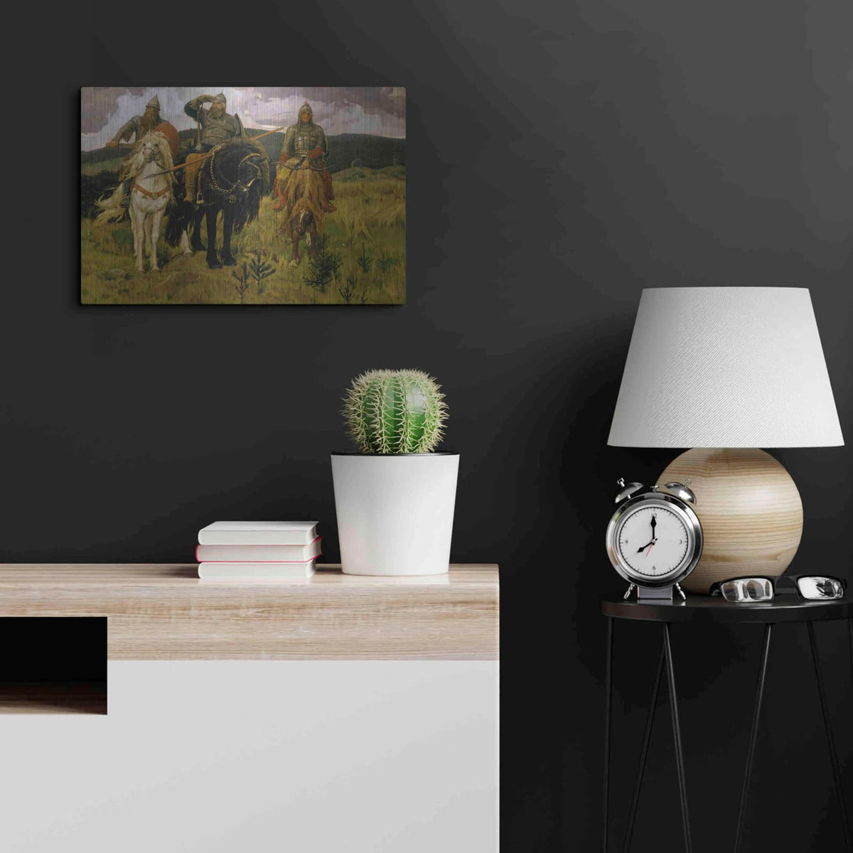 'Bogatyrs' by Viktor Vasnetsov – Metal Wall Art, 24x16 room view
