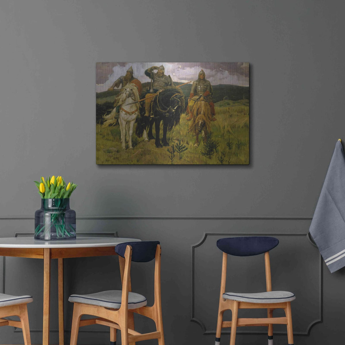 'Bogatyrs' by Viktor Vasnetsov – Metal Wall Art, 36x24 room view