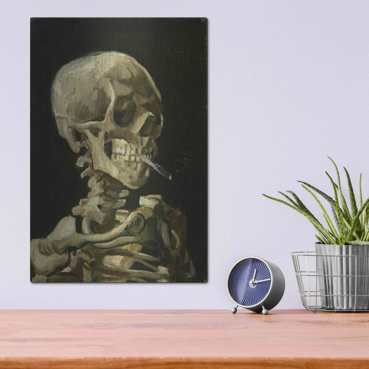 'Head of a Skeleton with a Burning Cigarette' by Vincent Van Gogh – Metal Wall Art, 12x16 room view