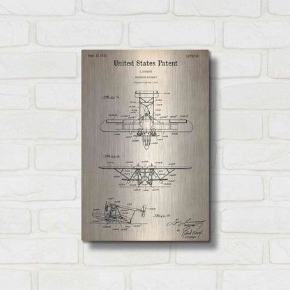 Luxe Metal Art 'Amphibian Aircraft Blueprint Patent Parchment,' Metal Wall Art,12x16