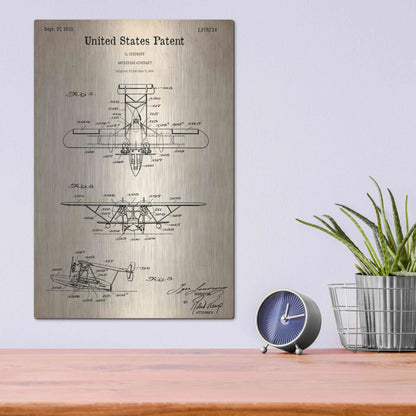 Luxe Metal Art 'Amphibian Aircraft Blueprint Patent Parchment,' Metal Wall Art,12x16