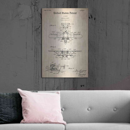 Luxe Metal Art 'Amphibian Aircraft Blueprint Patent Parchment,' Metal Wall Art,24x36