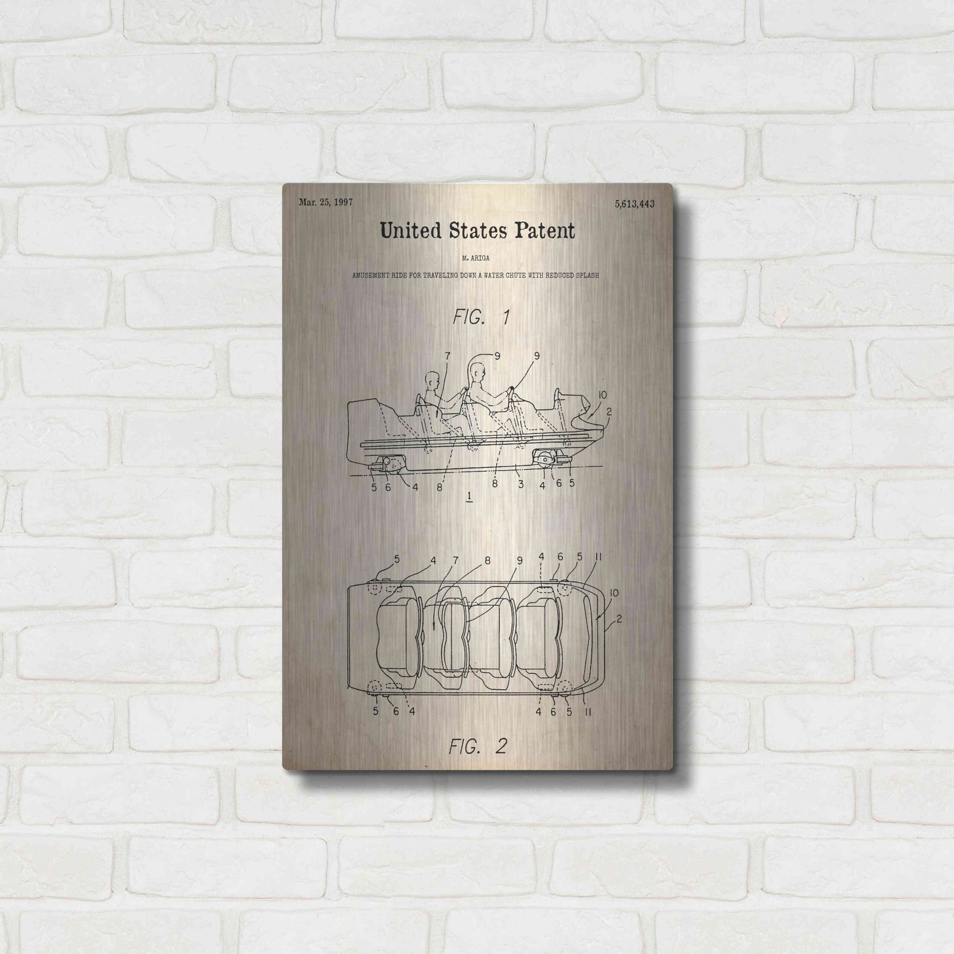 Luxe Metal Art 'Water Coaster Ride Blueprint Patent Parchment,' Metal Wall Art,16x24