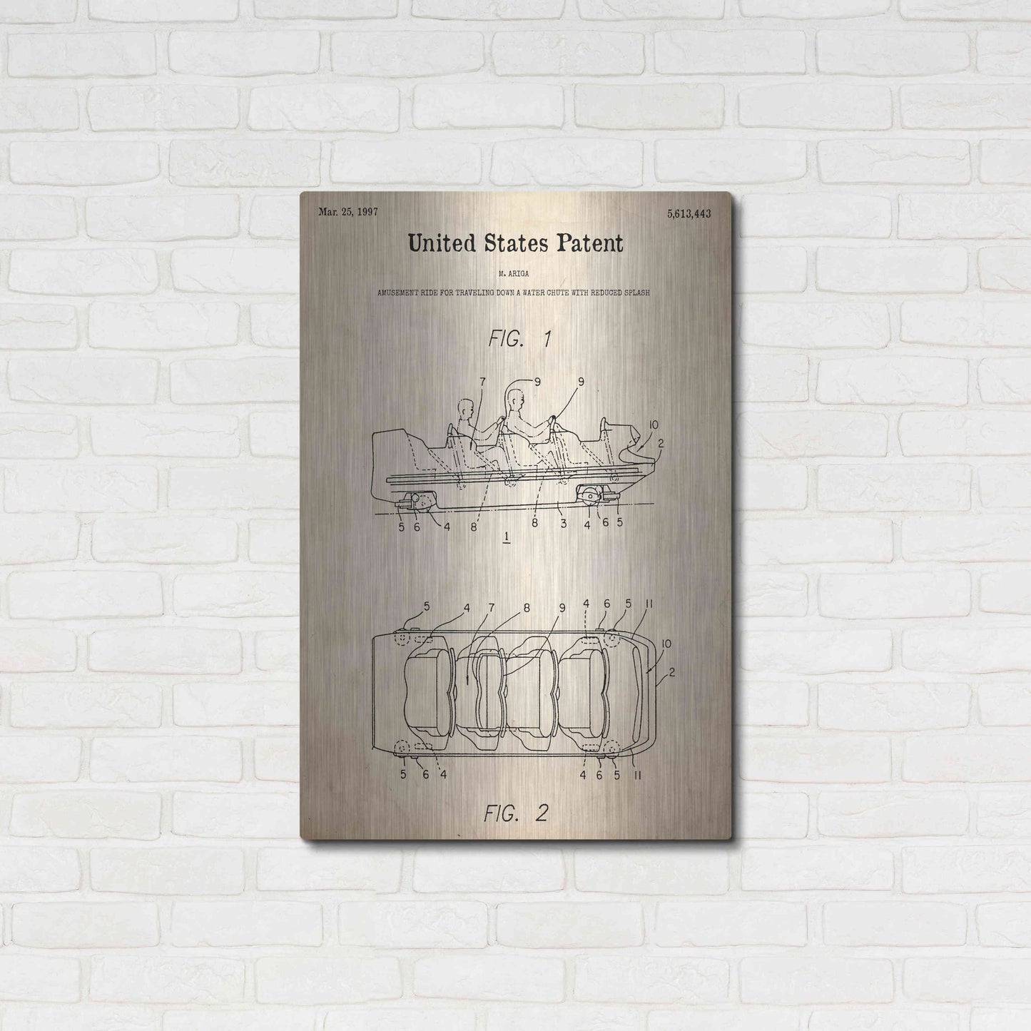 Luxe Metal Art 'Water Coaster Ride Blueprint Patent Parchment,' Metal Wall Art,24x36