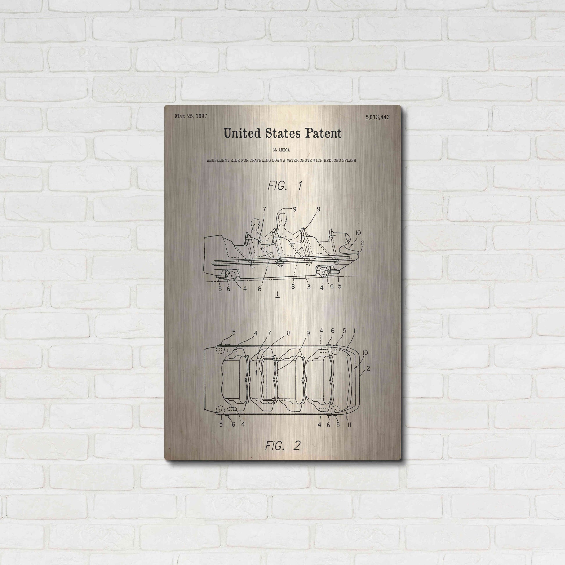 Luxe Metal Art 'Water Coaster Ride Blueprint Patent Parchment,' Metal Wall Art,24x36