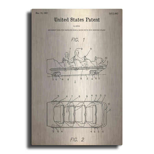 Luxe Metal Art 'Water Coaster Ride Blueprint Patent Parchment,' Metal Wall Art