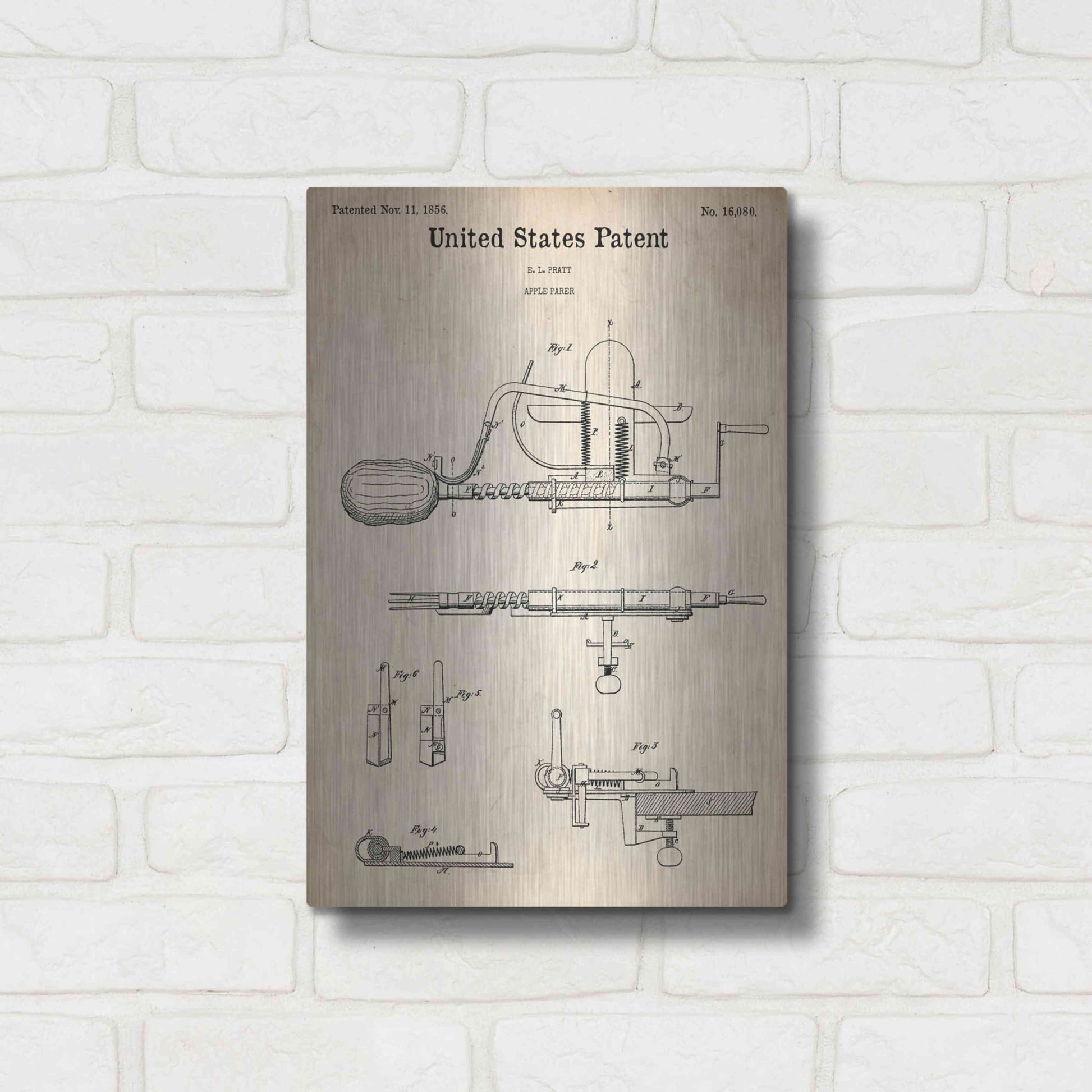 Luxe Metal Art 'Apple Parer Blueprint Patent Parchment,' Metal Wall Art,12x16