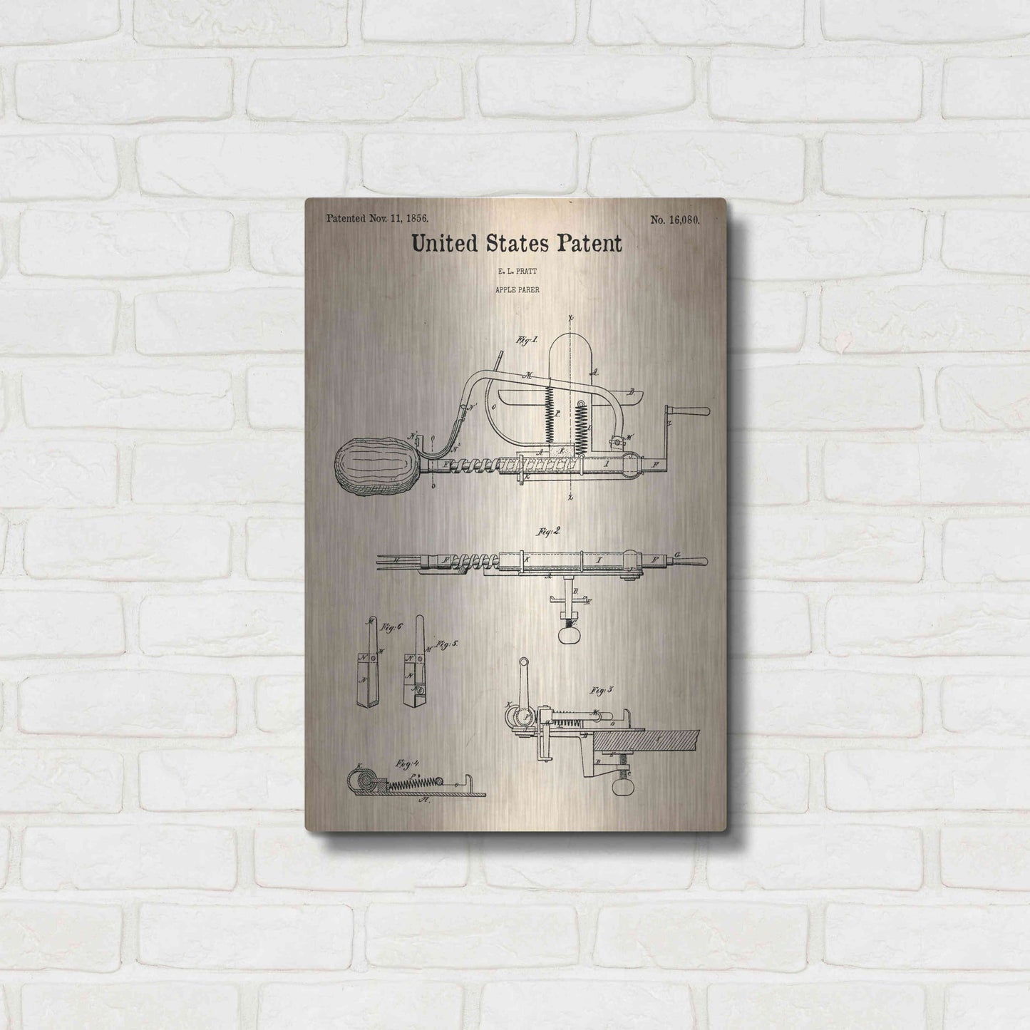 Luxe Metal Art 'Apple Parer Blueprint Patent Parchment,' Metal Wall Art,16x24