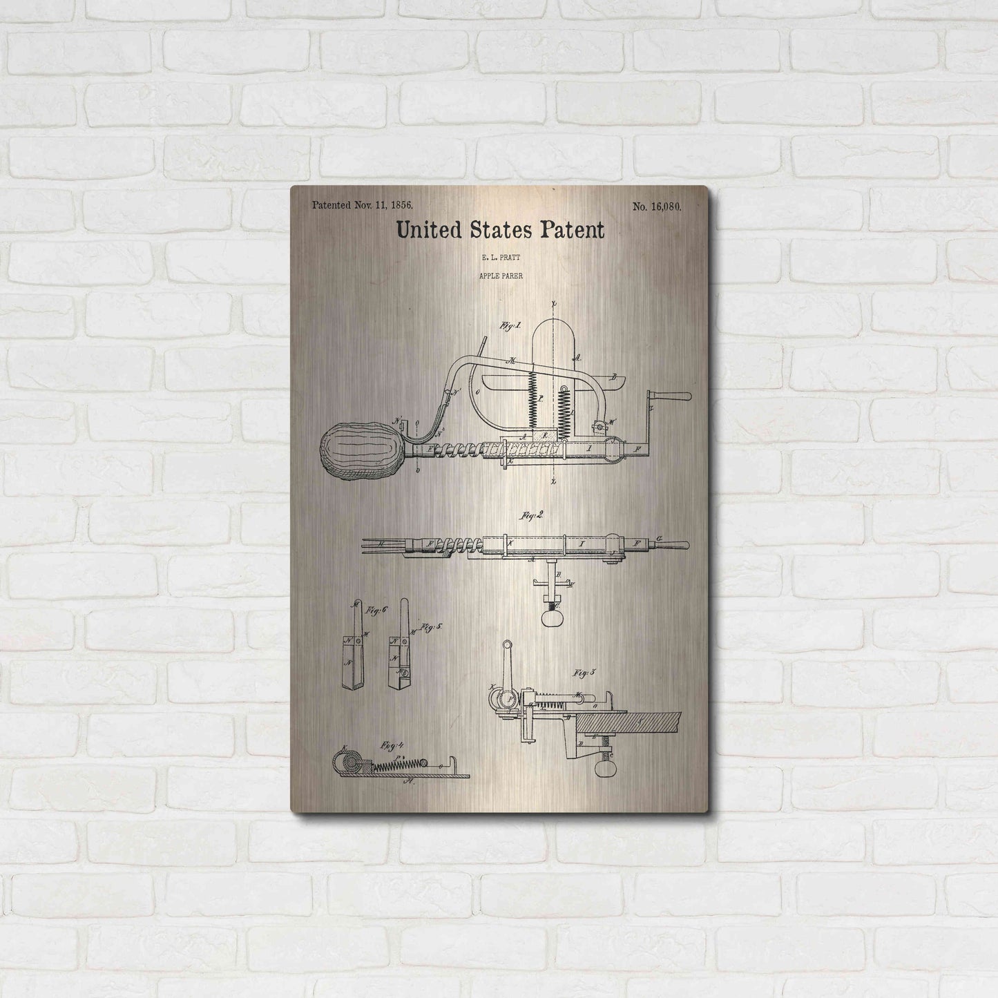 Luxe Metal Art 'Apple Parer Blueprint Patent Parchment,' Metal Wall Art,24x36