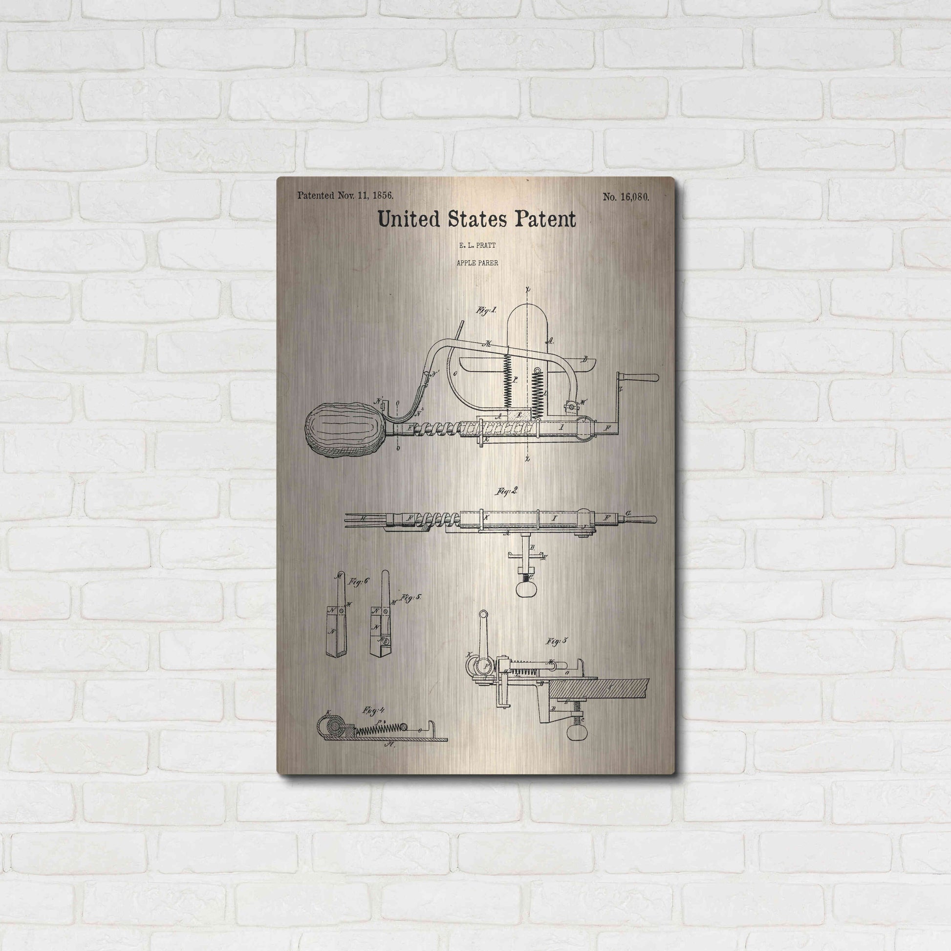 Luxe Metal Art 'Apple Parer Blueprint Patent Parchment,' Metal Wall Art,24x36