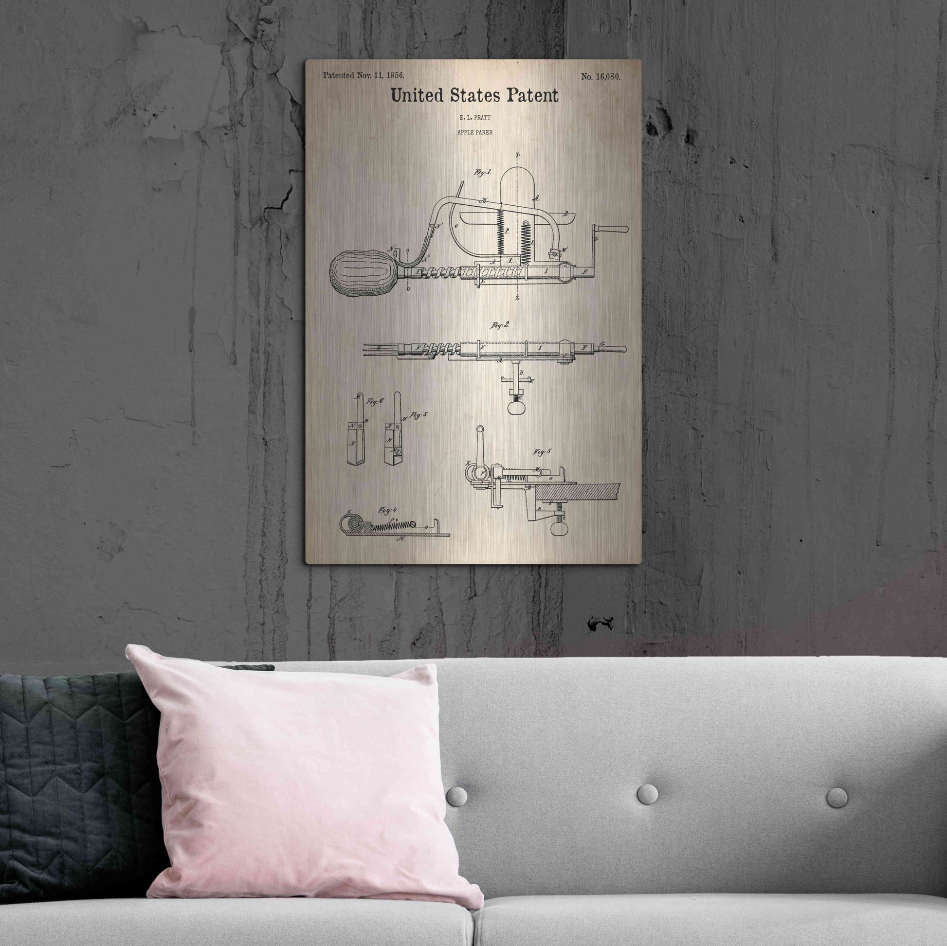 Luxe Metal Art 'Apple Parer Blueprint Patent Parchment,' Metal Wall Art,24x36