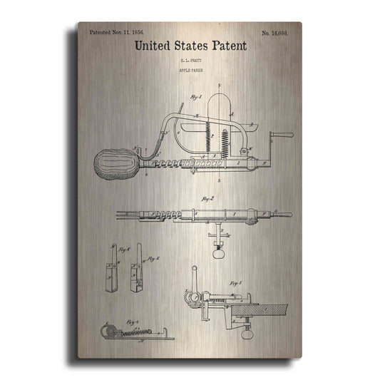 Luxe Metal Art 'Apple Parer Blueprint Patent Parchment,' Metal Wall Art