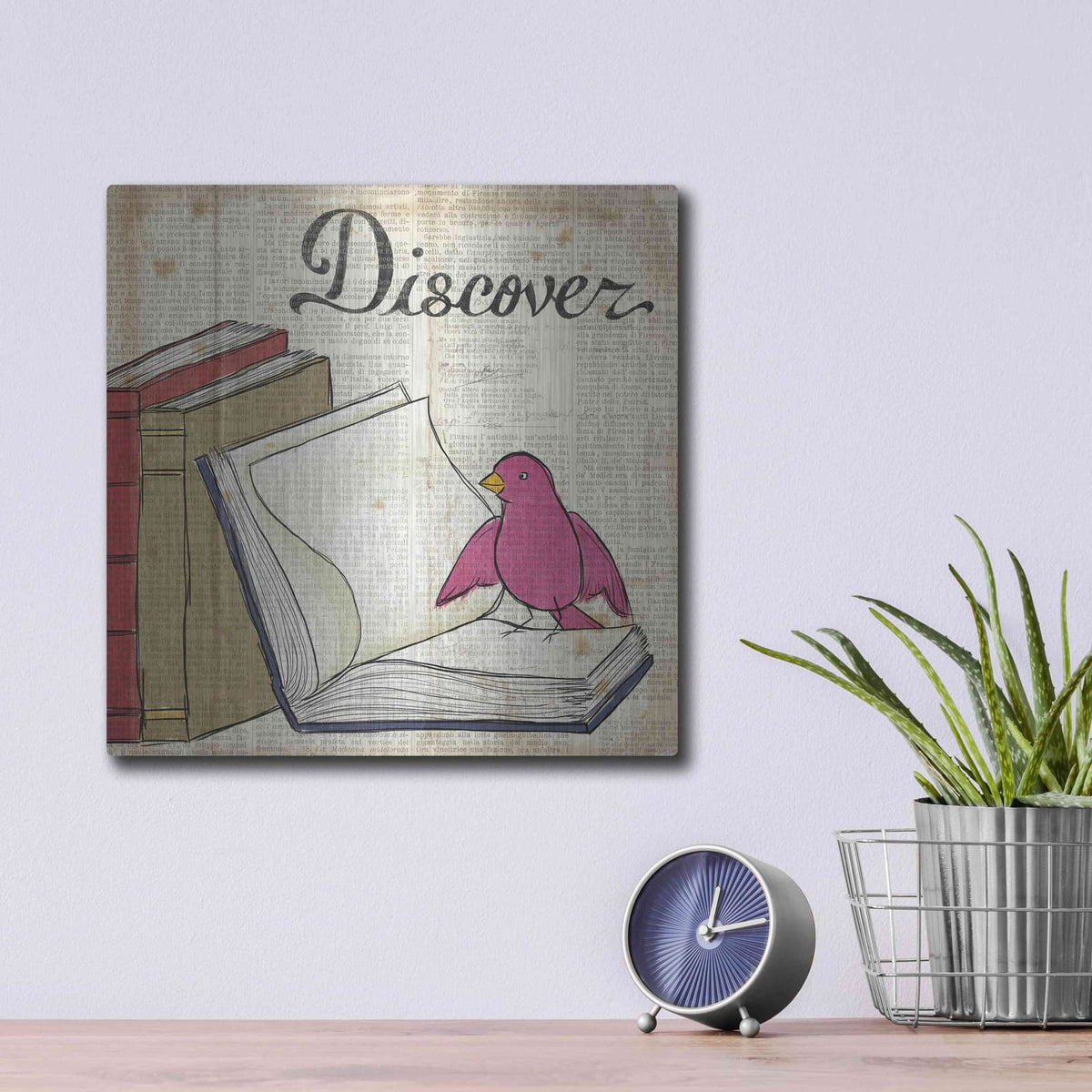 'Bird Inspiration Discover' by Elyse DeNeige – Metal Wall Art, 12x12 room view