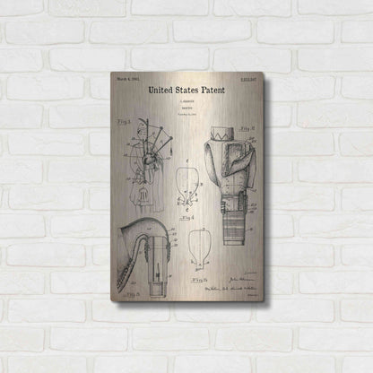 Luxe Metal Art 'Bagpipe Blueprint Patent Parchment,' Metal Wall Art,16x24