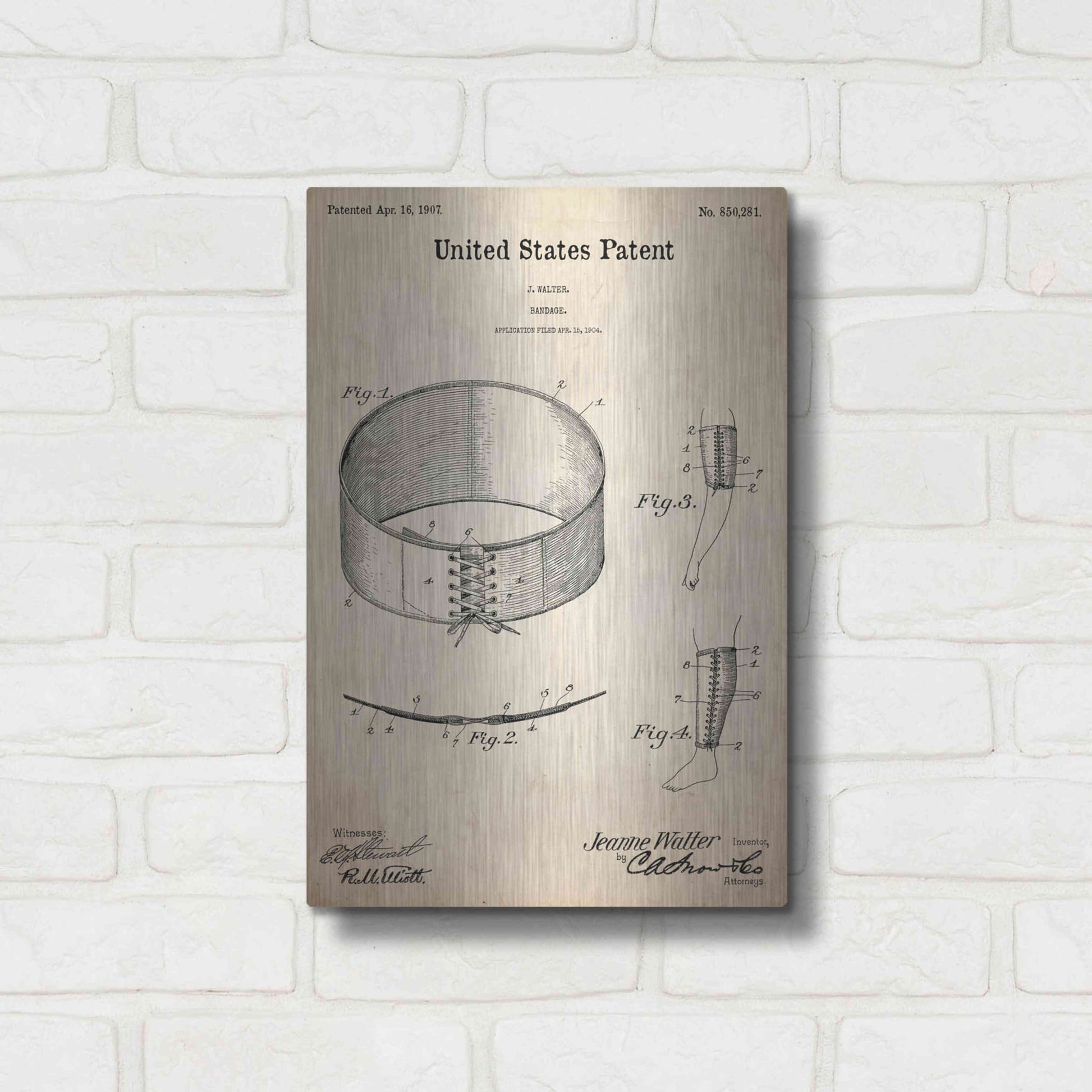 Luxe Metal Art 'Bandage Blueprint Patent Parchment,' Metal Wall Art,12x16